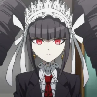 🃏 Celestia Ludenberg Danganronpa anime, gótico, olhos vermelhos, cabelo preto, personagem telegram sticker