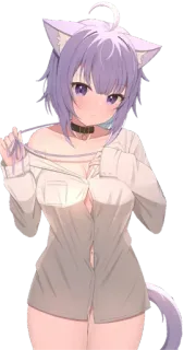 😳 Anime, Fille, Oreilles de chat, Cheveux violets, Mignon, Collier telegram sticker