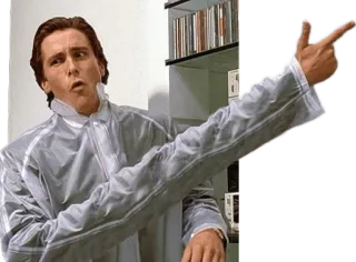 👉 Patrick Bateman American Psycho Patrick Bateman, American Psycho, Zeigen, Pistolen-Geste, 80er, Film whatsapp sticker