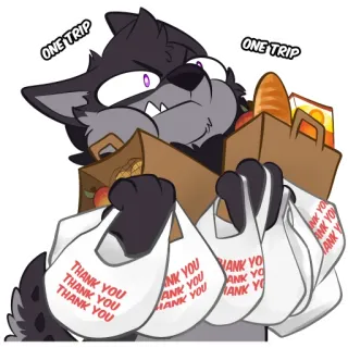 🛒 THANK YOU
ONE TRIP
ONE TRIP Furry, Lobo, Sacos de compras, Uma viagem, Compras telegram sticker