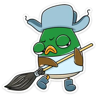 😠 Cartone animato, Personaggio, Uccello, Scopa, Carino, Inverno, Cappello whatsapp sticker