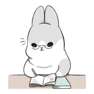 😊 conejo, escribir, estudiar, gafas, lindo, conejo telegram sticker