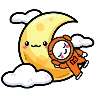 😌 月, 宇宙飛行士, かわいい, 睡眠, 雲, 漫画, 可愛い telegram sticker