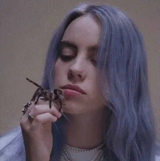 🕸 Billie Eilish 歌手, ミュージシャン, クモ, 青髪, ポップスター telegram sticker