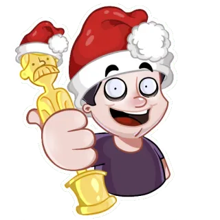 🎅 natal, topi santa, kartun, pria, trofi, penghargaan whatsapp sticker