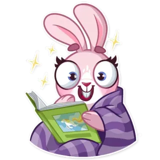 📚 Hase, Kaninchen, Lesen, Buch, Cartoon, Tier, Sterne, süß telegram sticker