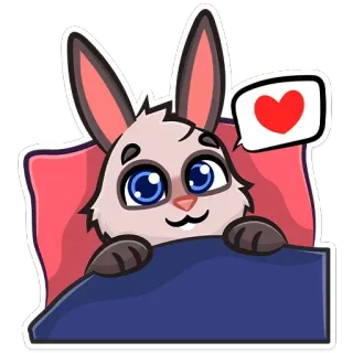 😍 konijn, liefde, dier, cartoon, hart, bed, schattig telegram sticker