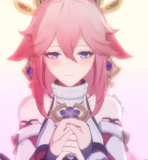 😘 Yae Miko Genshin Impact 动漫, 原神, 八重神子, 粉色头发, 游戏, 角色 telegram sticker