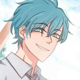 🦕 Anime, Manga, Charakter, Lächeln, blaue Haare, Cartoon whatsapp sticker