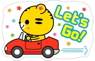 🚗 Let's Go! tigre, auto, stelle, carino, cartone animato, guidare telegram sticker