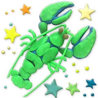 ♋ lobster, sea creature, animal, stars, green, cartoon whatsapp sticker