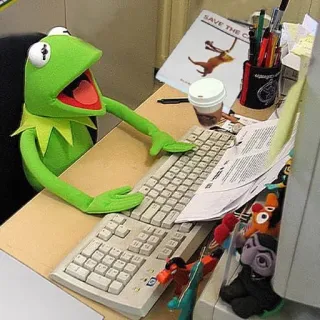 😦 Kermit SAVE THE... 科米蛙, 打字, 表情包, 办公室, 有压力, 键盘 telegram sticker