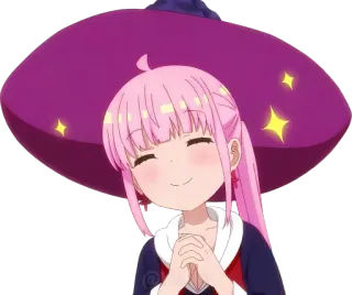✨ anime, heks, schattig, roze haar, magie, meisje, glimlachend, cartoon telegram sticker