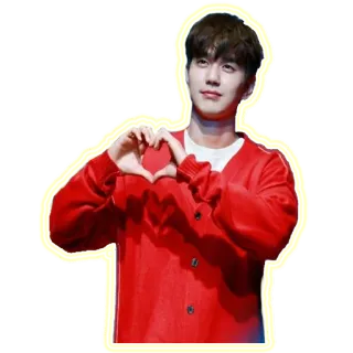 ❤️ heart, love, k-pop, heart hands, cute, man, red cardigan telegram sticker