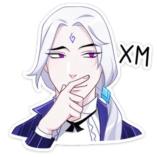🤔 XM อนิเมะ, สติกเกอร์, ผมขาว, ตาสีม่วง, ตัวละคร telegram sticker