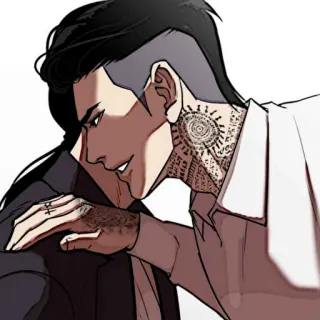 ⚖ мужчина, татуировка, тату на шее, аниме, костюм telegram sticker