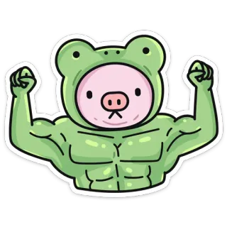 💪 rã, músculos, porco, animal, engraçado, desenho animado, adesivo telegram sticker
