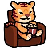 🍿 tigre, animale, popcorn, guardare, divano, cartone animato whatsapp sticker
