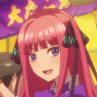 😃 Nino Nakano The Quintessential Quintuplets Anime, Personagem, Garota, Cabelo rosa, Olhos roxos telegram sticker