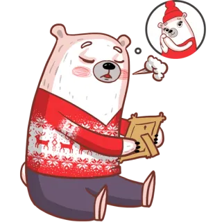 😔 orso, maglione, triste, inverno, cartone animato, foto, carino whatsapp sticker