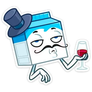 🍷 Milch, Karton, Zylinder, Wein, Getränk, stilvoll, Cartoon whatsapp sticker