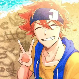 ✌️ Anime, Desenho animado, Praia, Sinal de paz, Sorriso telegram sticker
