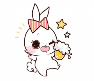 🧁 coelho, animal, fofo, kawaii, estrelas, laço, bebida telegram sticker