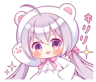 💭 キリリ Аниме, Каваий, Милый, Девушка, Медведь, Наклейка, Мультфильм, Блестящий whatsapp sticker