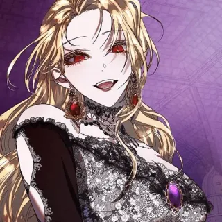 🩸 Anime, Donna, Capelli biondi, Occhi rossi, Pizzo, Vestito telegram sticker