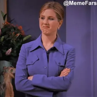 😬 Rachel Green Friends @MemeFars เจนนิเฟอร์อนิสตัน, เฟรนส์, โทรทัศน์, มีม, ตลก, ซิทคอม, ยุค 90, รายการทีวี telegram sticker