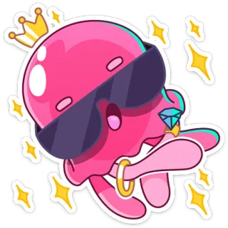 😎 sticker, cartoon, octopus, sunglasses, crown, diamond ring telegram sticker