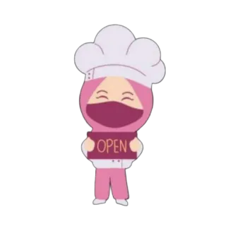 🍦 OPEN chef, cocina, abierto, restaurante, hiyab, musulmán, dibujos animados telegram sticker