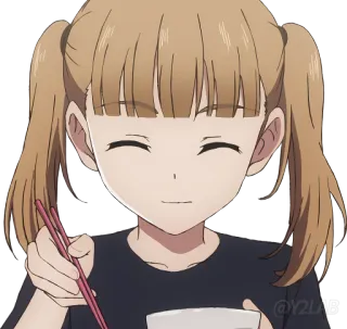 🍜 Аниме, Девушка, Еда, Ест, Милый, Палочки telegram sticker