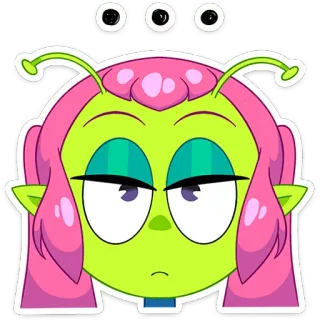 😕 Alien, Desenho animado, Adesivo, Cabelo rosa, Pele verde telegram sticker