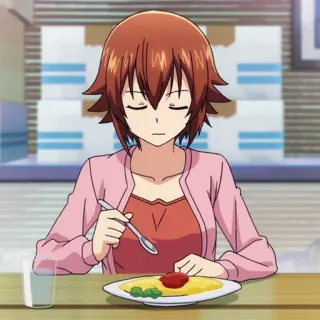 🌊 Anime, Mulher, Comendo, Omurice, Comida, Fofo telegram sticker