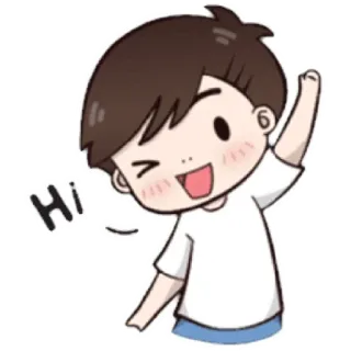 😁 Hi salutation, dessin animé, amical, garçon, saluant, salut telegram sticker