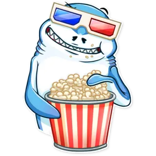 🍿 Акула, 3D очки, Попкорн, Фильм, Кино, Мультфильм, Развлечение telegram sticker