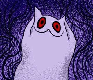 🐱 coruja, desenho animado, fantasma, assustador, arrepiante, roxo, animal telegram sticker