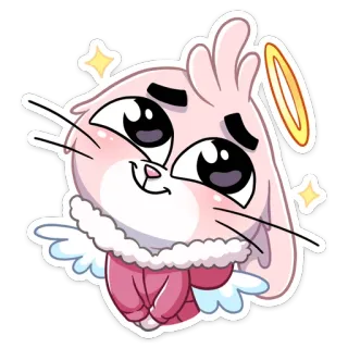 😇 lapin, mignon, dessin animé, ange, rose, animal telegram sticker