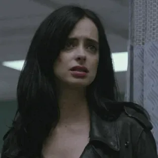 🥀 Jessica Jones donna, capelli neri, giacca di pelle, serie TV, Marvel, Netflix telegram sticker
