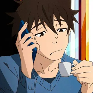 🎭 Anime, Hombre, Café, Teléfono, Dibujo animado, Cansado telegram sticker