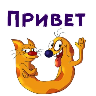 😁 ПРИВЕТ Katze, Hund, Cartoon, Hallo, Russisch, Gruß, Tiere whatsapp sticker