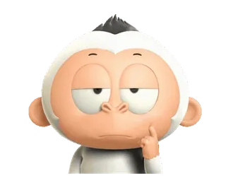 😒 monkey, thinking, cute, cartoon, animal, character, white monkey, pensive whatsapp sticker