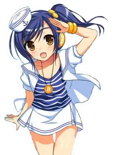👩‍✈️ anime, dibujos animados, bitcoin, criptomoneda, marinero, chica, linda, moneda digital telegram sticker