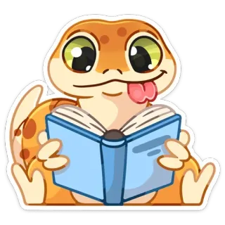 📚 ящерица, рептилия, книга, чтение, милый, животное, мультфильм telegram sticker