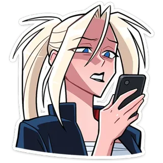 😬 女性, ブロンド, 電話, 表情, 漫画, ステッカー telegram sticker