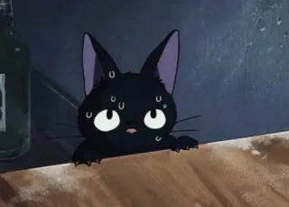 🙄 Jiji Kiki's Delivery Service gatto, gatto nero, anime, Studio Ghibli, sudato, preoccupato telegram sticker