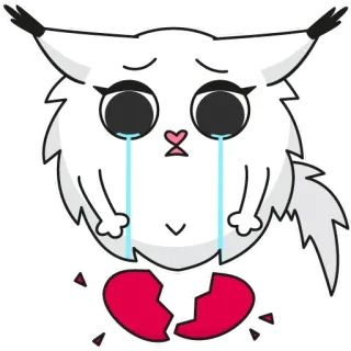 💔 грусть, плачущий, разбитое сердце, белый кот, мультфильм, эмодзи telegram sticker
