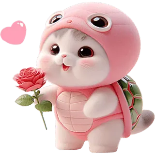 💐 mignon, chat, tortue, rose, dessin animé whatsapp sticker