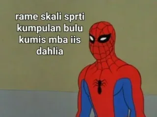 🕸 Spider-Man rame sekali sprti kumpulan bulu kumis mba iis dahlia Meme, Spider-Man, Drôle, Texte whatsapp sticker